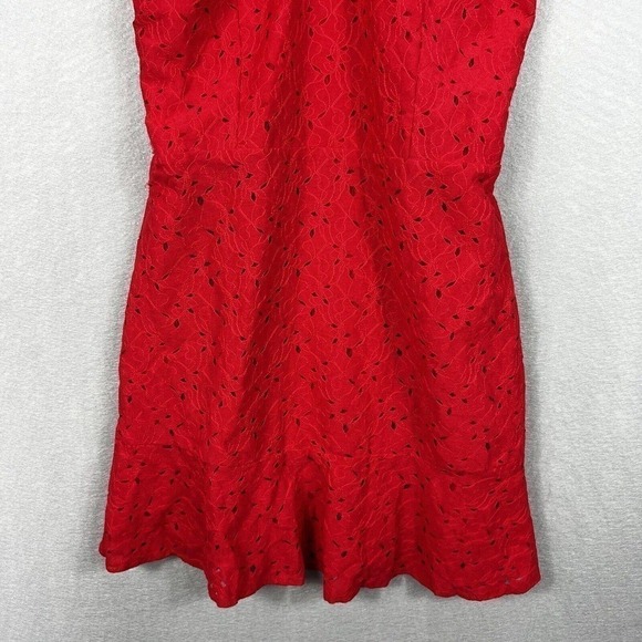 J.O.A Red Eyelet Lace Mini Dress Halter Ruffle Straps Size Medium - Picture 5 of 13